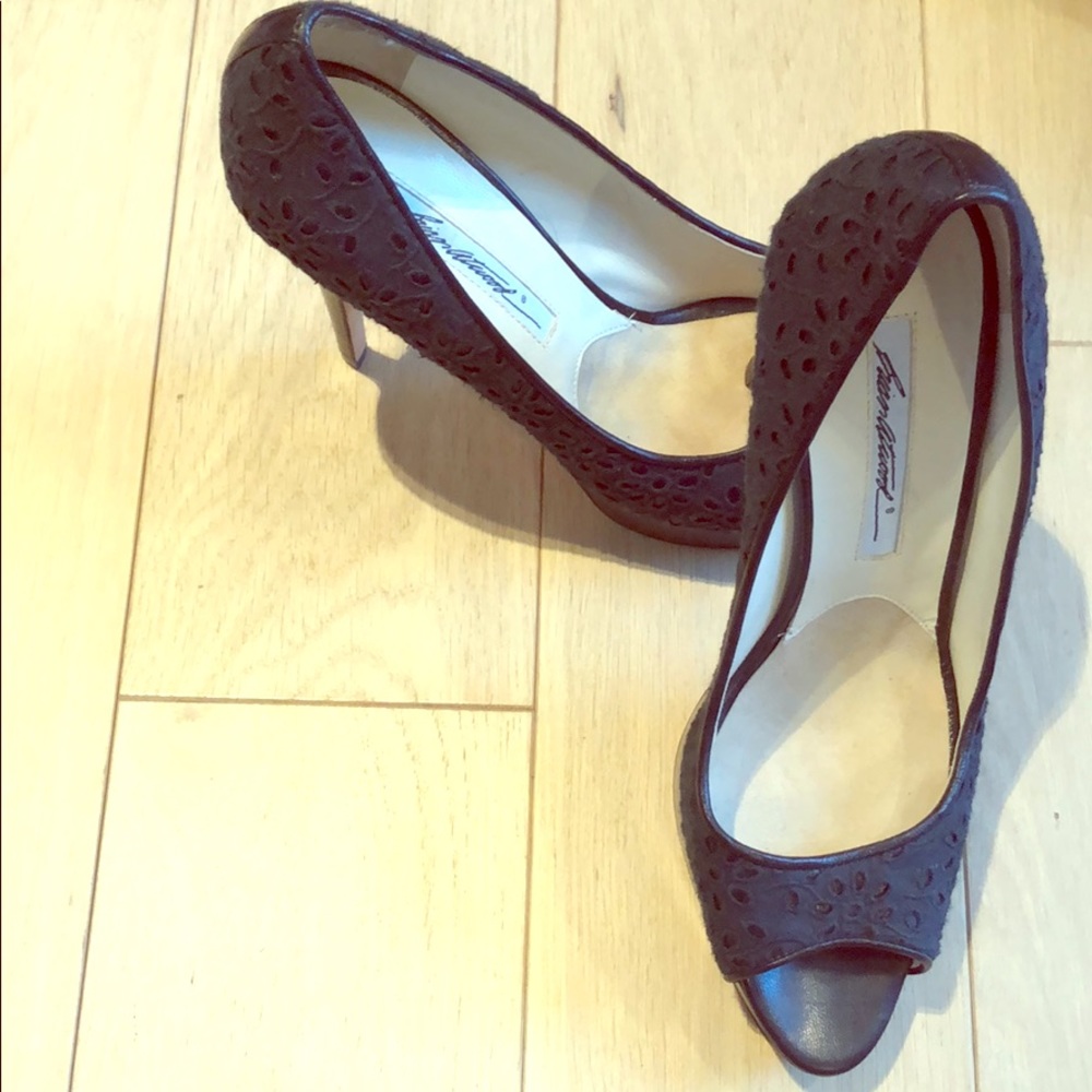 Brian Atwood Wagner Lace Platform Open Toe Pumps